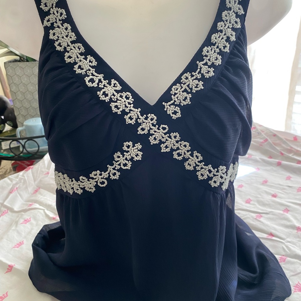 LOFT Navy Blue Top with White Accents